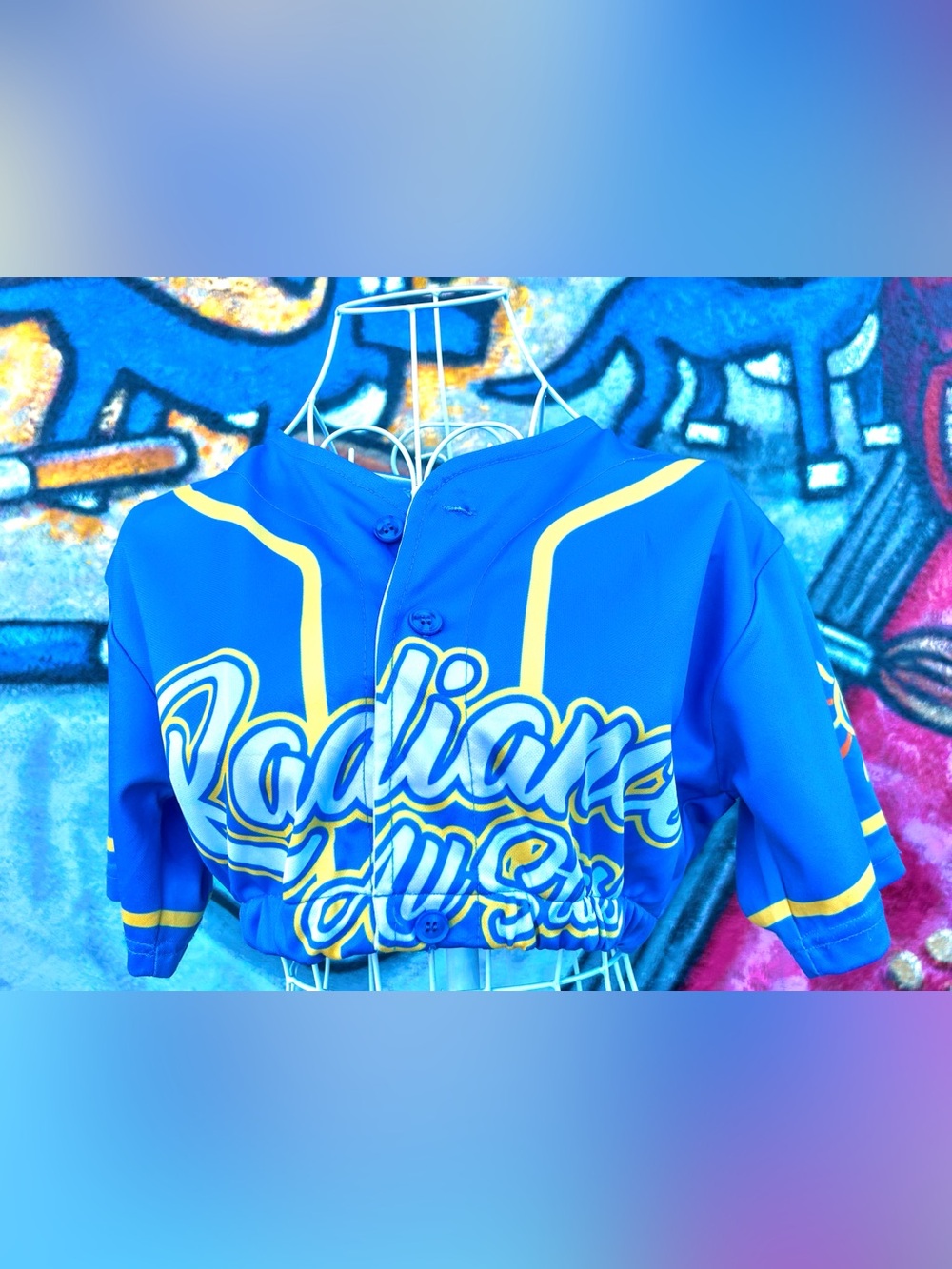 RADIANCE ALL-STARS Vintage Cropped Baseball Jersey size S/M - Sky Blue